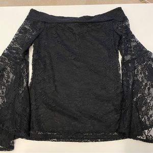 Express XS Black Lace Long sleeve off the shoulder Top